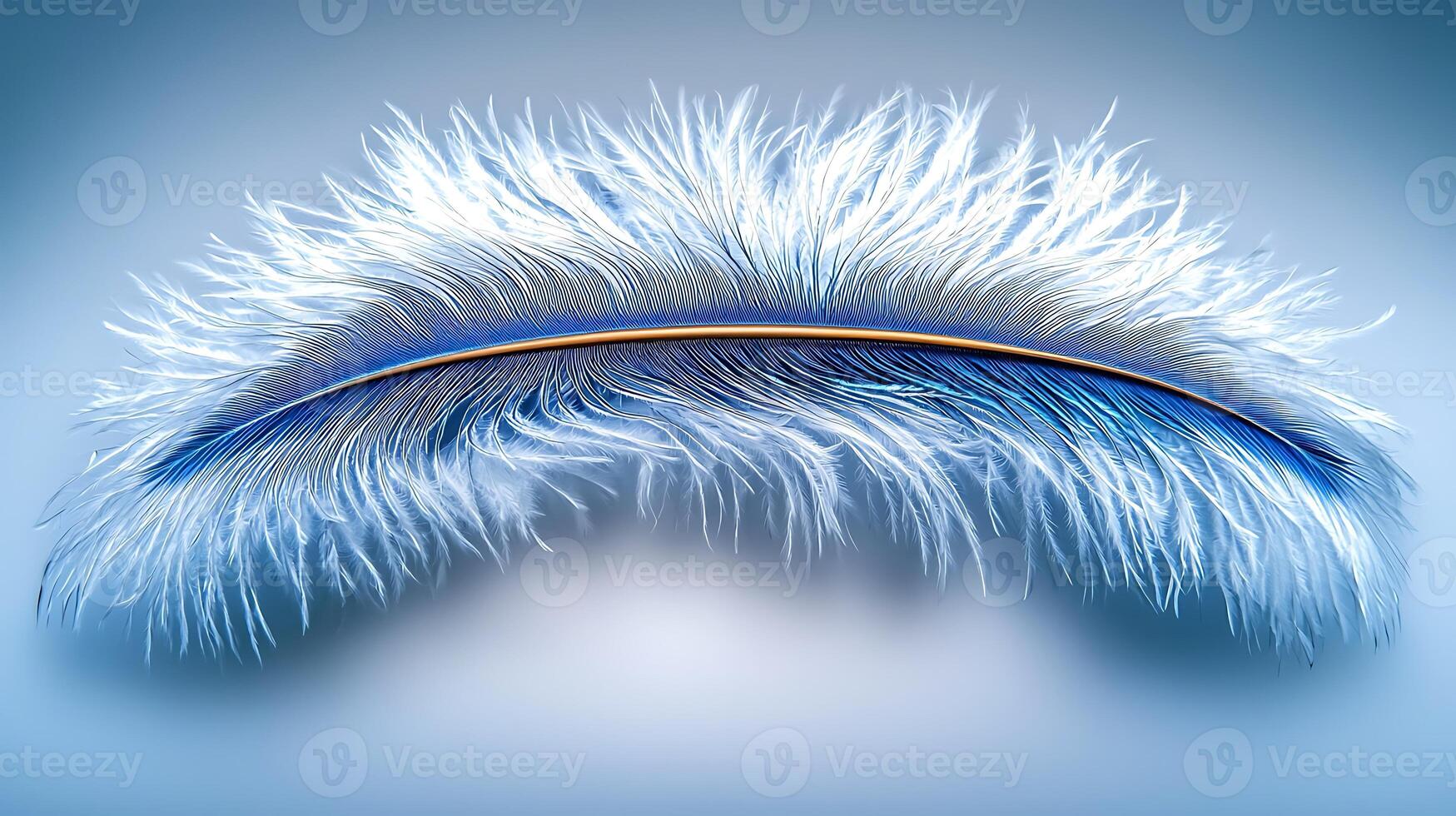 A vibrant blue feather with intricate details against a soft gradient background photo