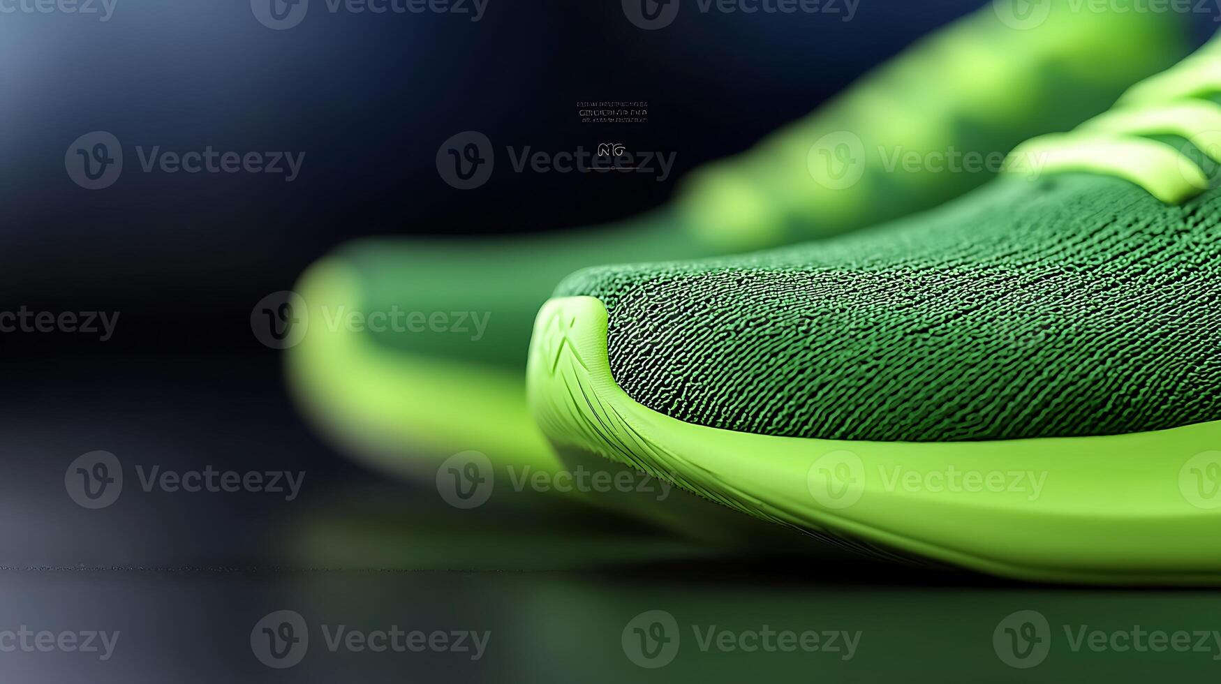 Close-up of vibrant green athletic shoes showcasing texture and design against a blurred background photo