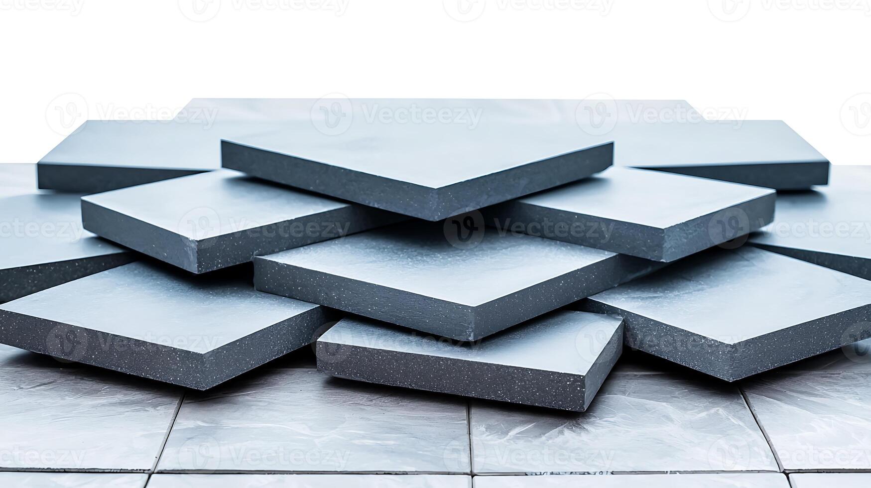 Stacked gray tiles arranged in a geometric pattern on a white background showcasing modern design photo