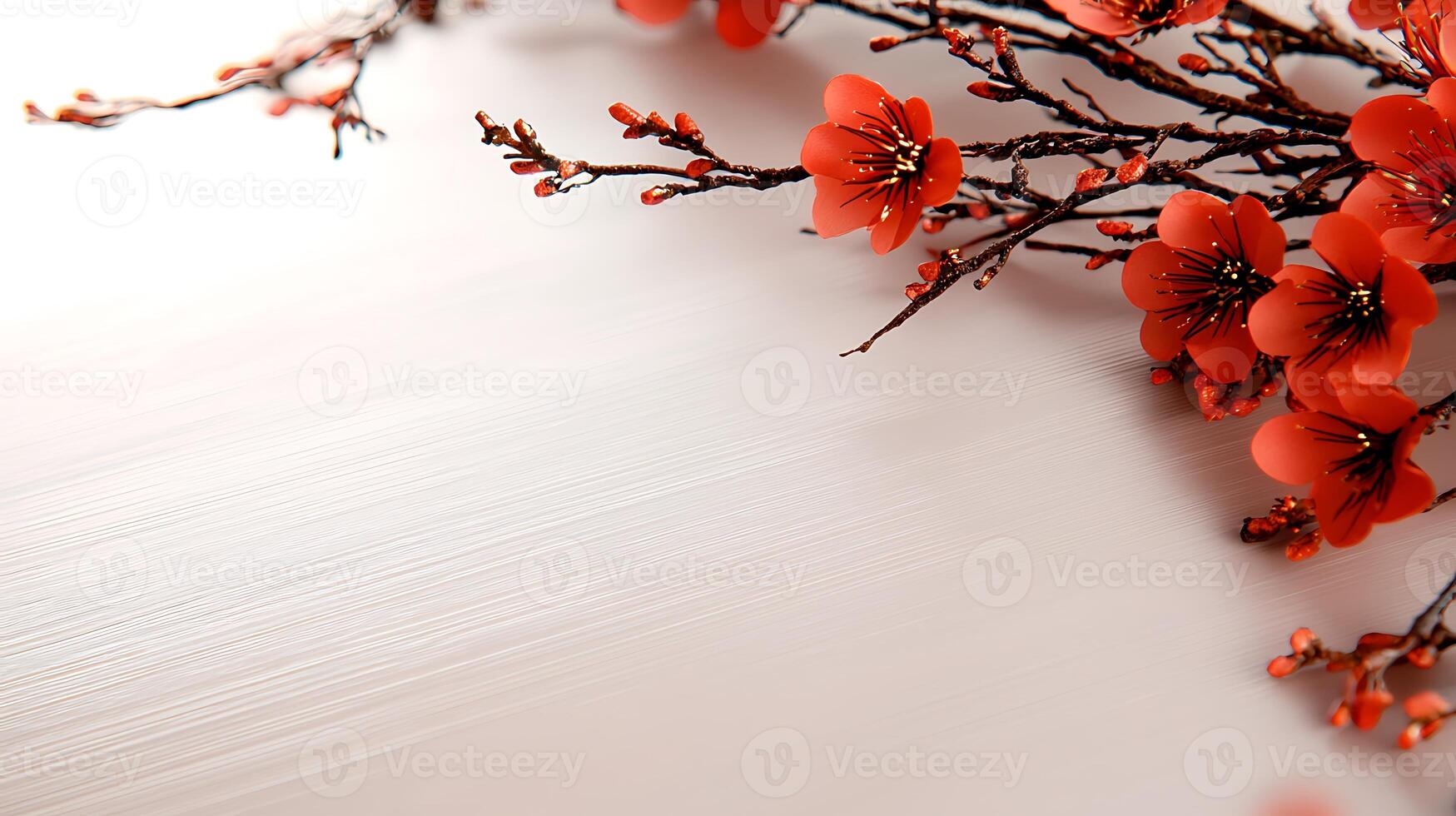 Vibrant red blossoms elegantly arranged on a soft pink background, creating a serene atmosphere photo