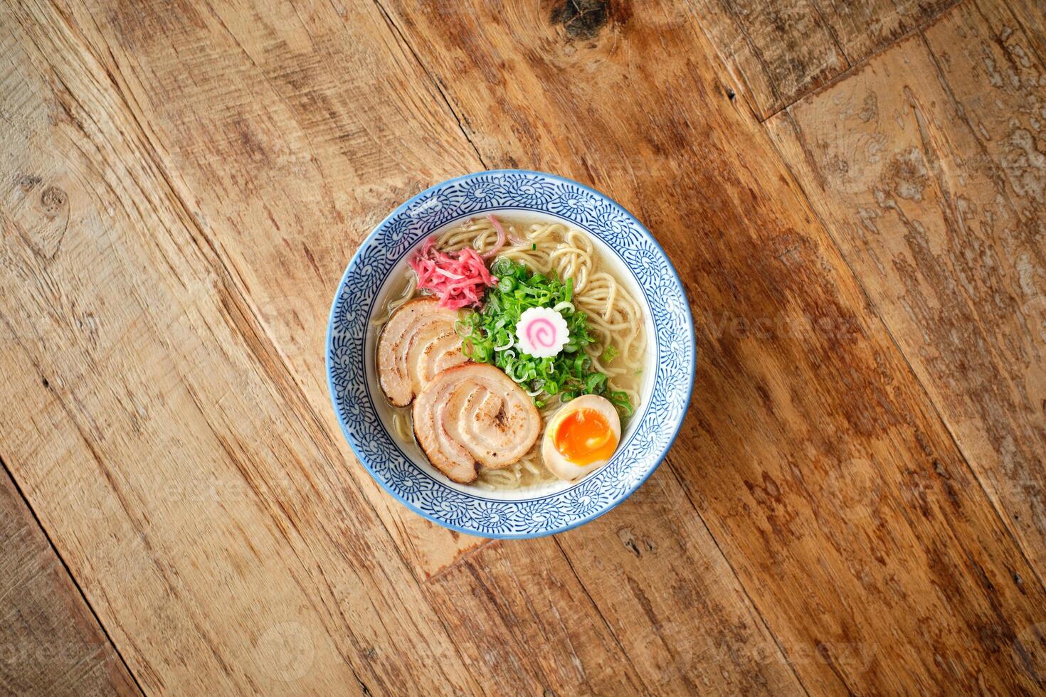 Top view of bowl with ramen photo