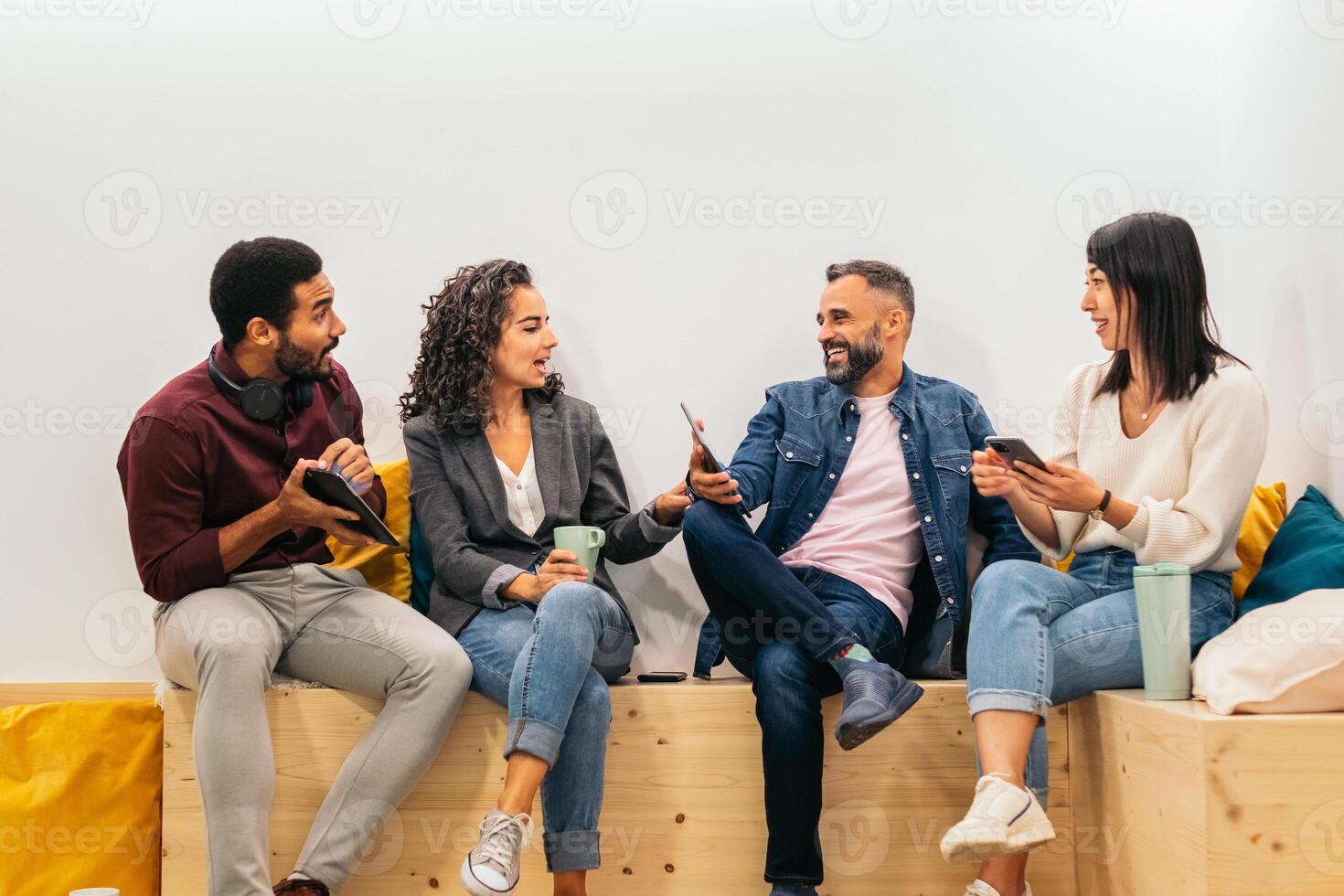 Coworkers in an informal meeting during a break photo