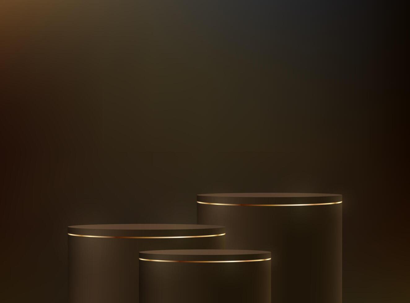 Black background 3d with brown and gold podium for product presentation. Empty space for placing text and products for promotion. illustration. vector