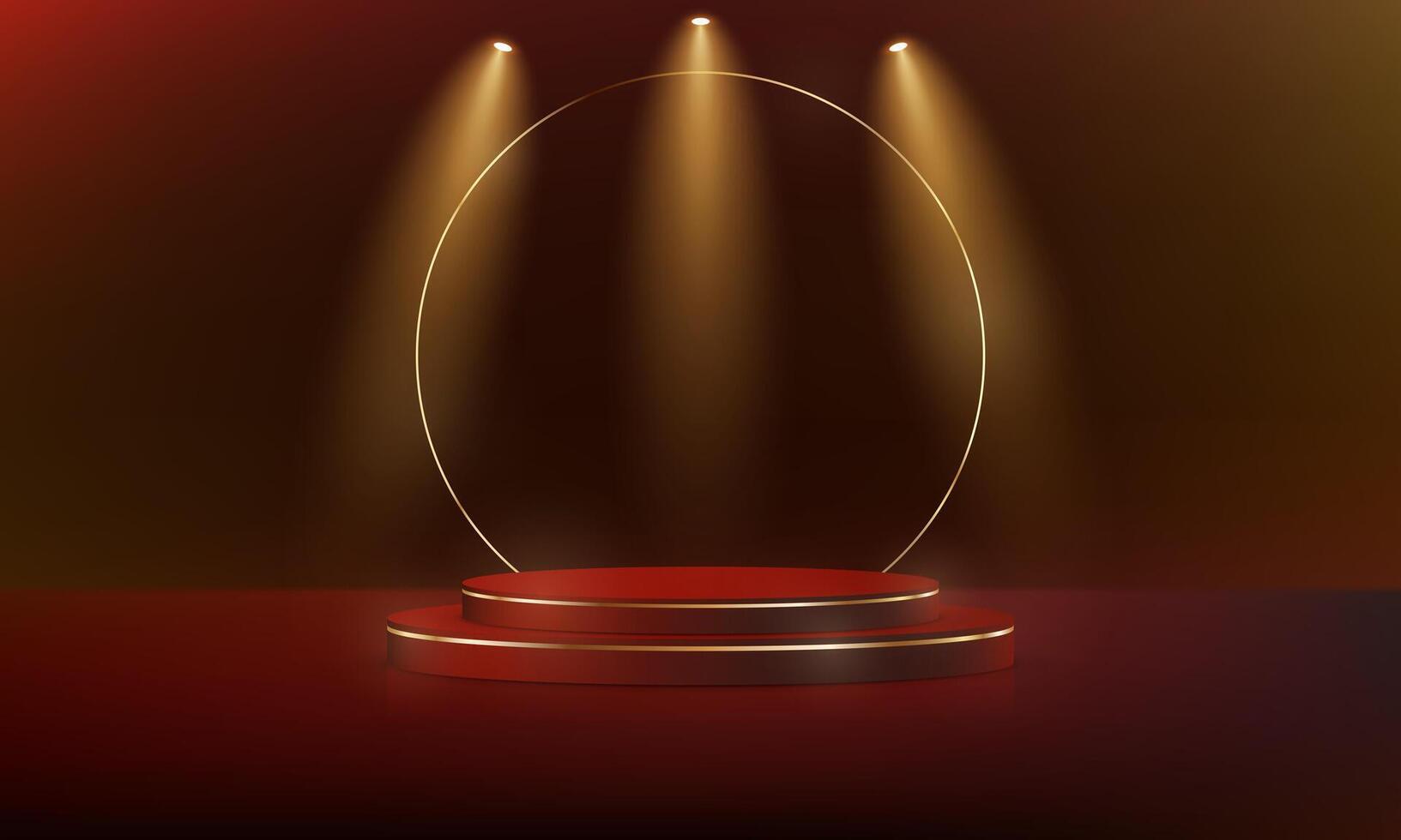 Red background 3d with gold podium for product presentation. Empty space for placing text and products for promotion. illustration. vector