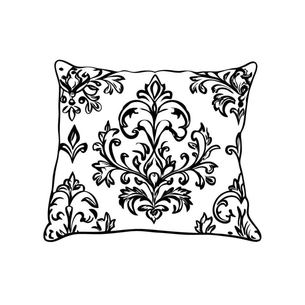 Elegant black and white pillow with ornate floral design for home decor enhancement vector