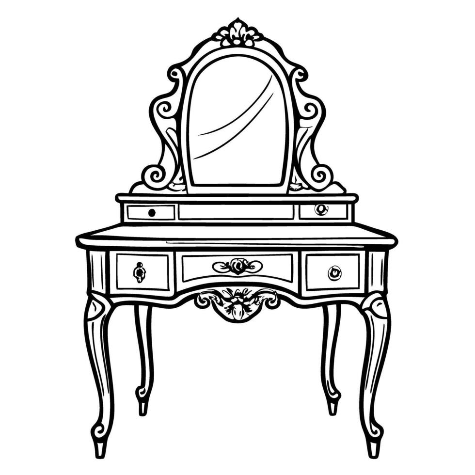 Vintage vanity table with ornate mirror classic woodwork and elegant design vector