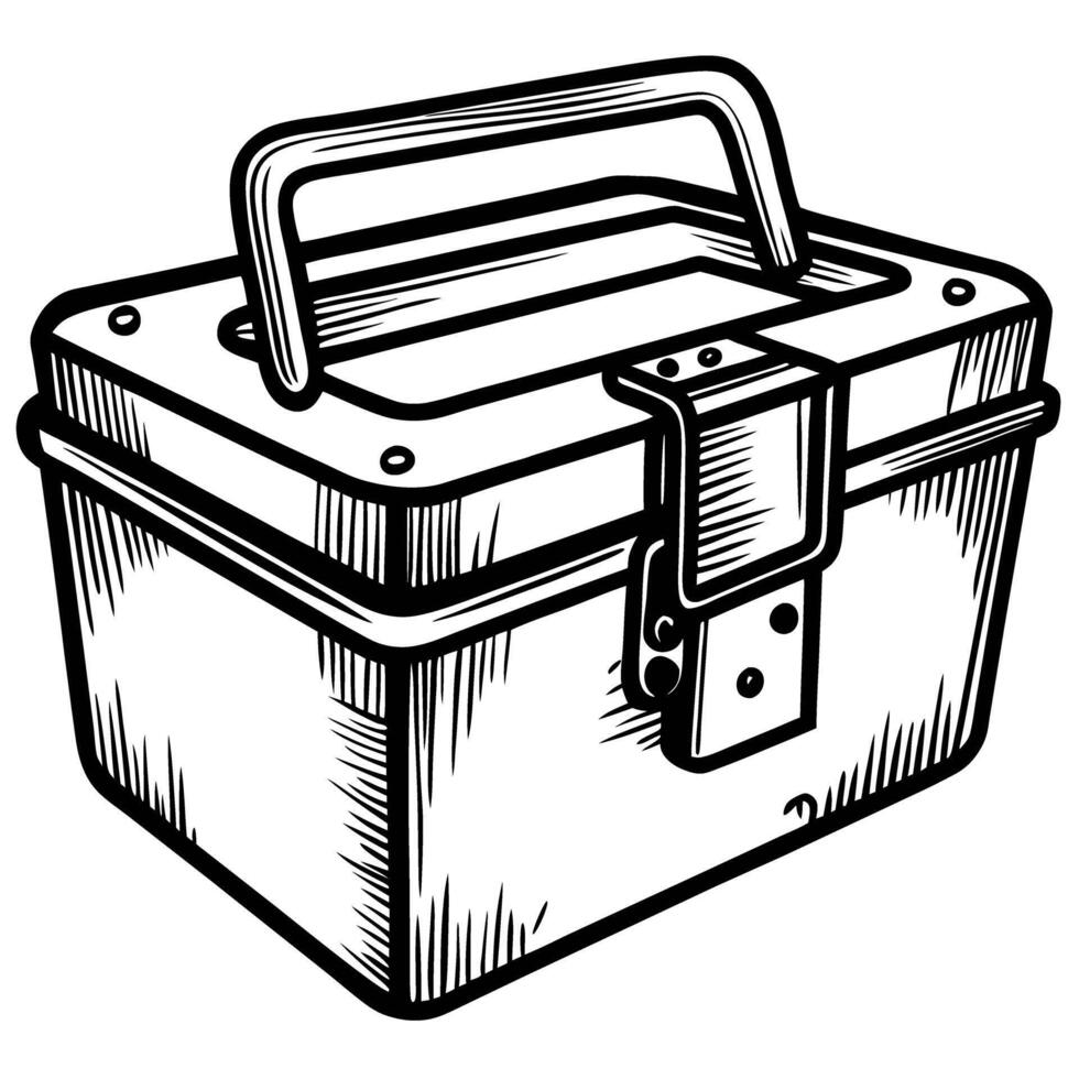 metal toolbox illustration vintage container, secure latch retro storage design, hand drawn sketch vector
