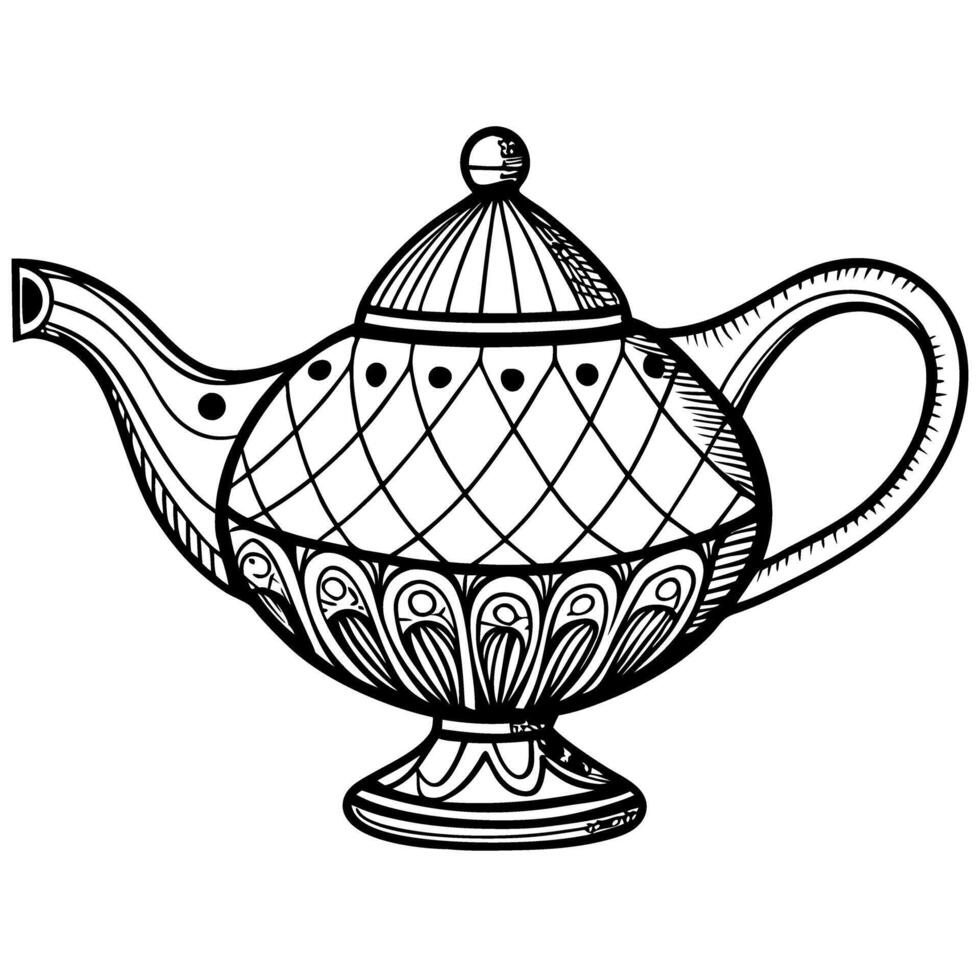 Intricate vintage teapot illustration with detailed patterns and ornate design vector