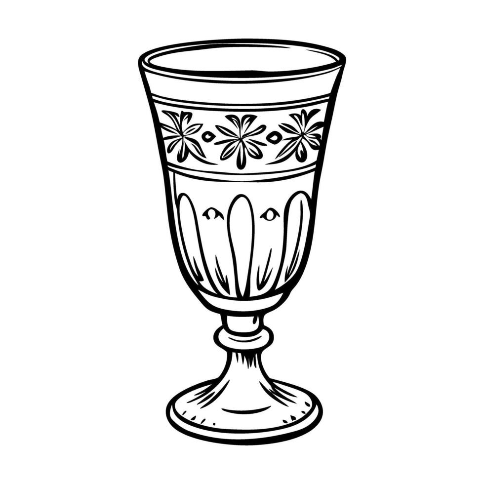 Ornate decorative chalice with detailed floral patterns in black and white illustration vector