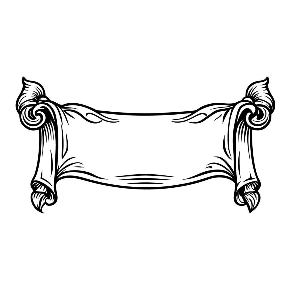 Ornate vintage scroll banner in black and white classic decorative element for design vector