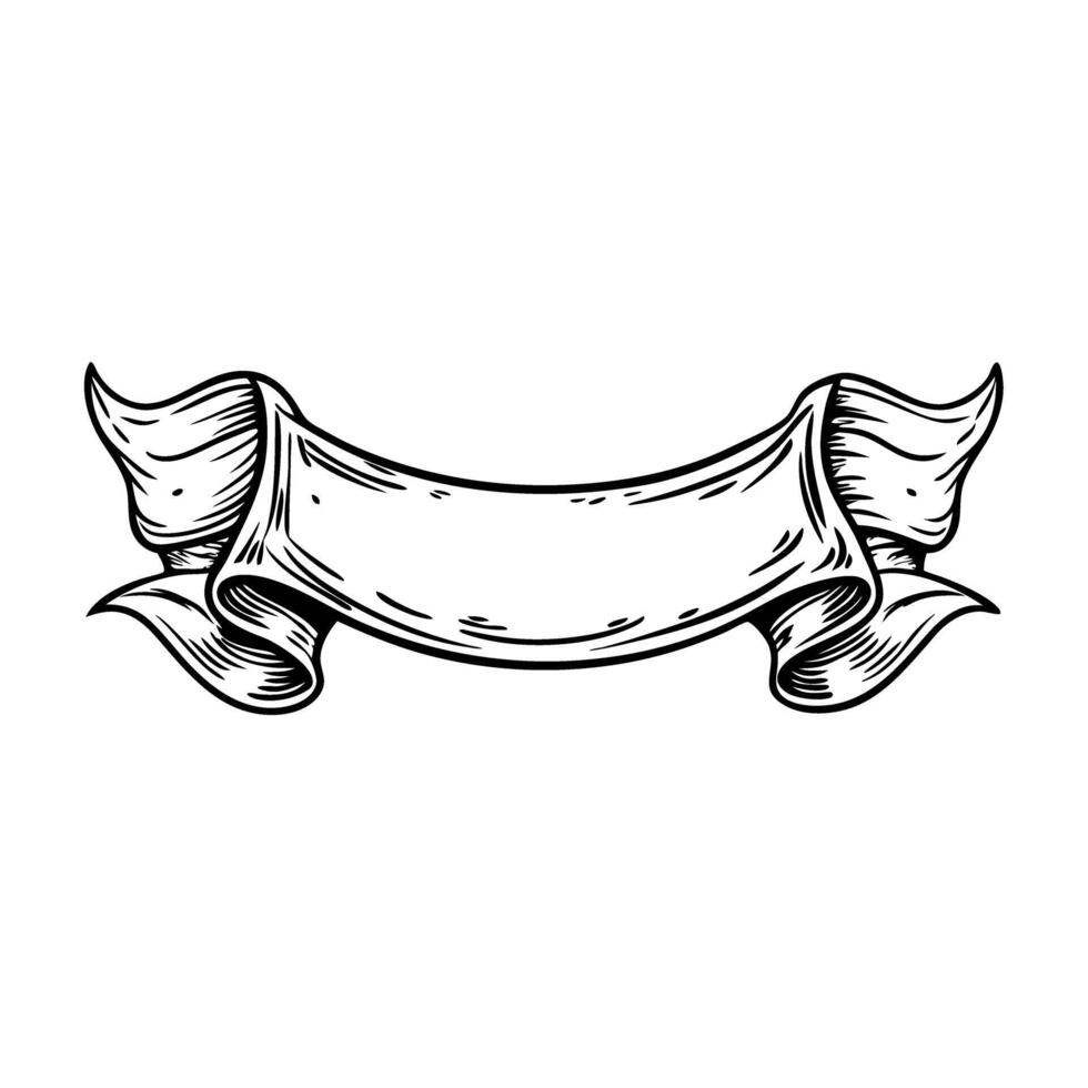 vintage ribbon banner illustration black and white scroll, decorative ornament for design elements vector