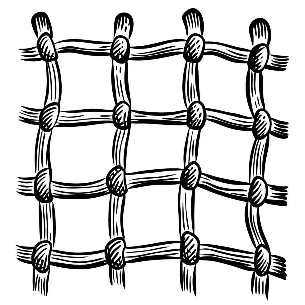 Hand drawn grid pattern with intersecting lines and knots on white background vector