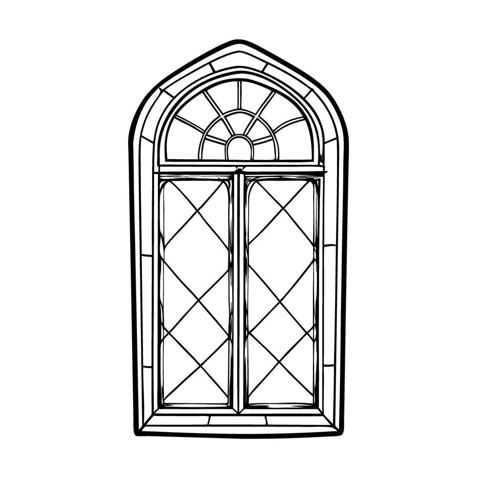 arched window design vintage architectural element with decorative grid pattern vector