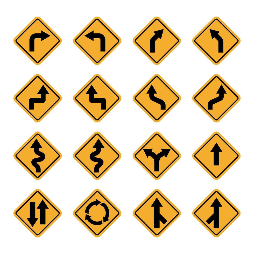 Yellow Arrow Traffic Sign Set Illustration Design. EPS 10. vector