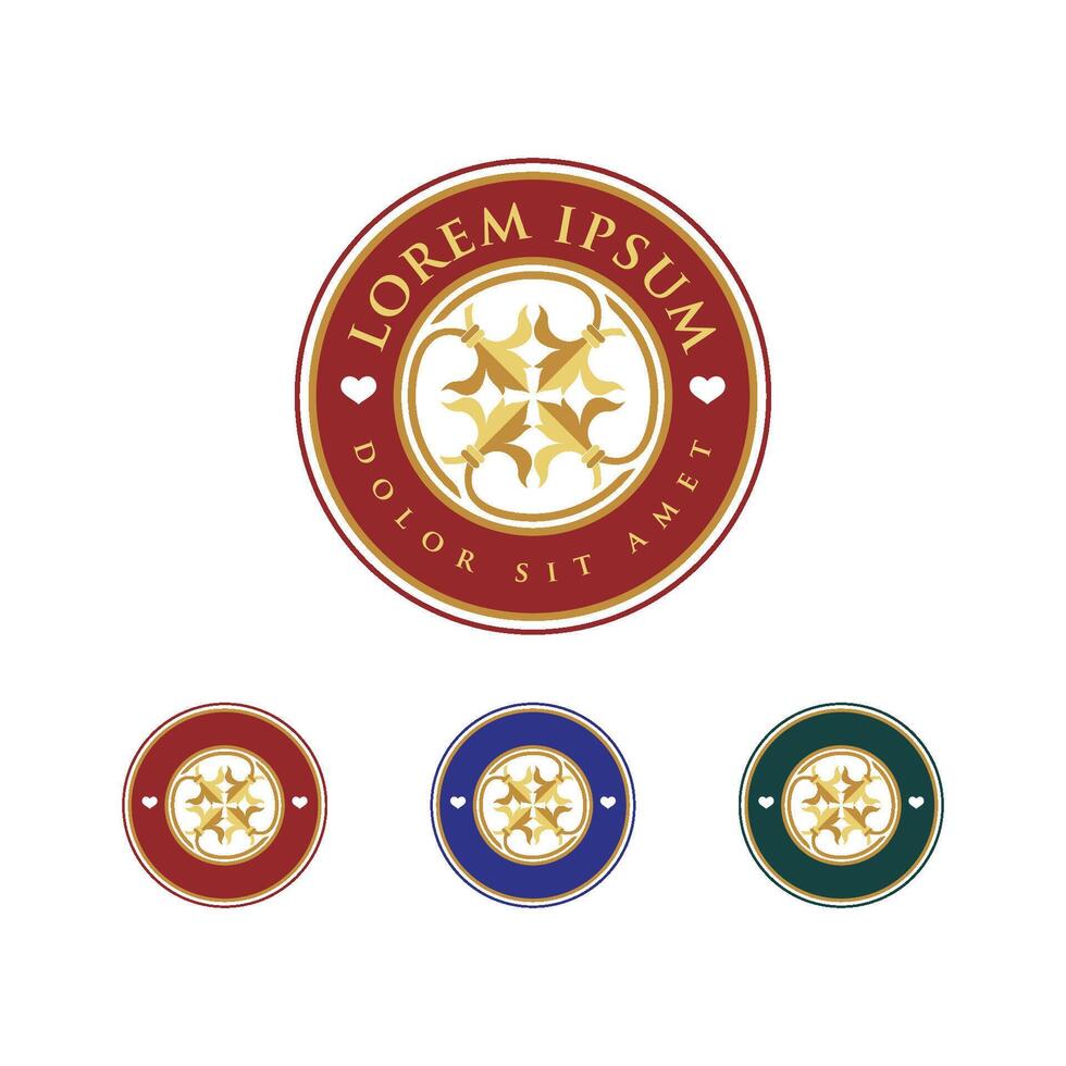 Set Maroon Circle Ornamental Flower Crest Emblem Logo Template Illustration Design. EPS 10. vector