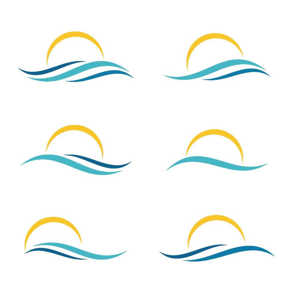 Set Water Waves and Sun Swoosh Logo Template Illustration Design. EPS 10. vector
