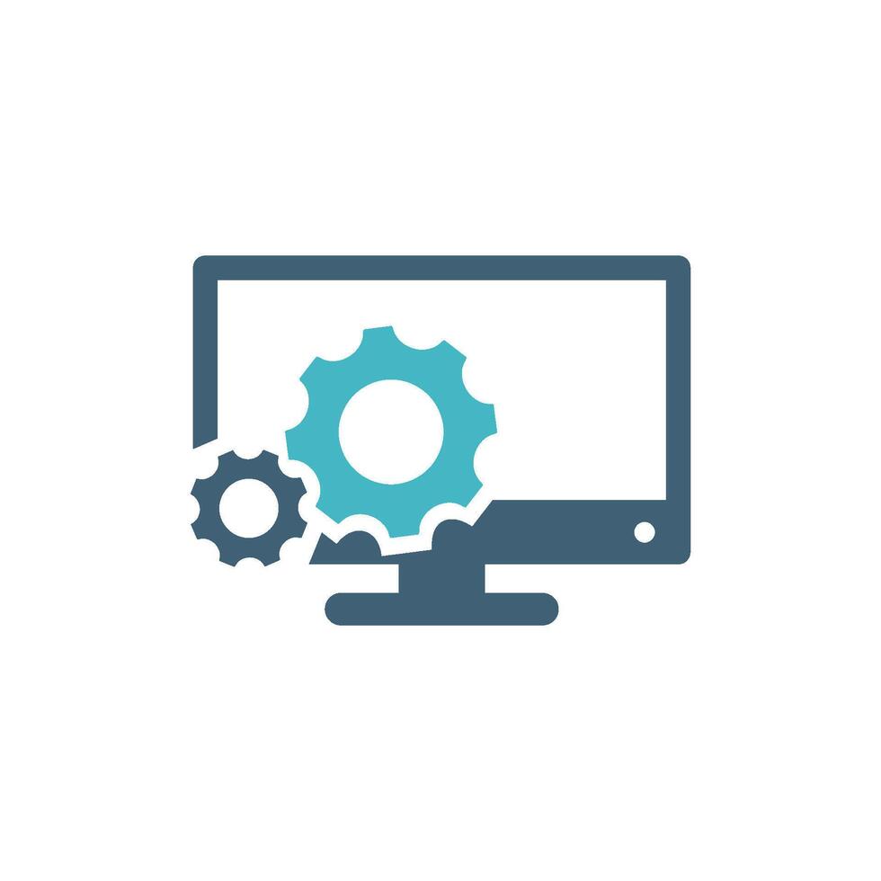 Gear Screen Logo. Monitor Display and Gears Icon Template Illustration Design. EPS 10. vector