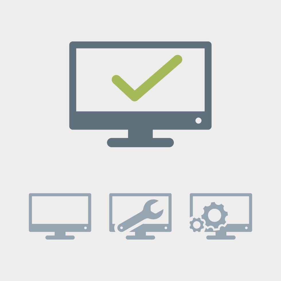 Check Mark Computer Repair Template. Television Icon Logo Illustration Design. EPS 10. vector