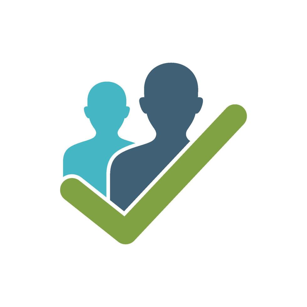 Human Shape Check Mark Logo Template. Profile, Teamwork, Operator, Friendship, Relationship. vector