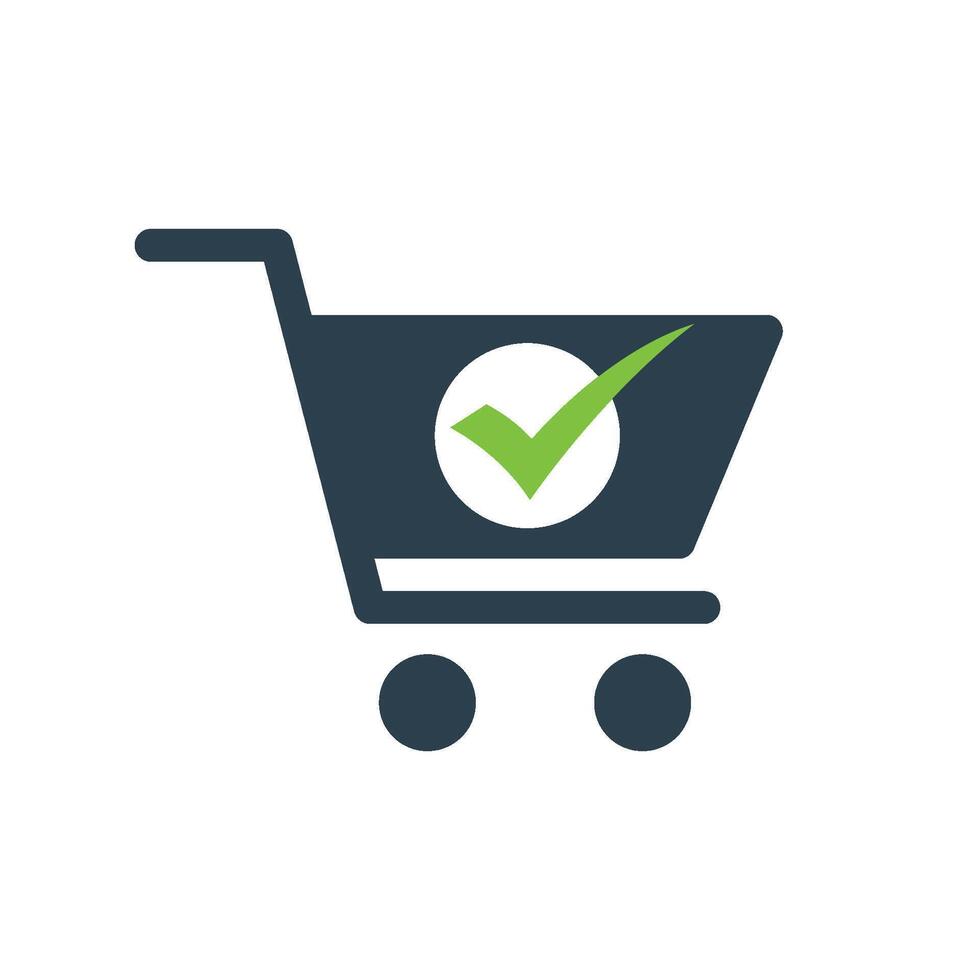 Check Mark Shopping Cart Icon . Trolley Logo Template Illustration Design. EPS 10. vector