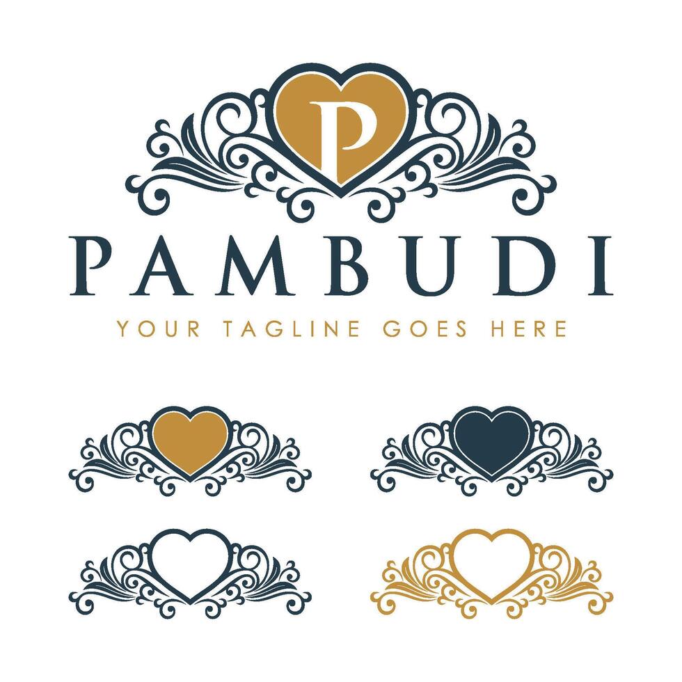Crest Love Heart Emblem Ornament Icon Logo Template. Initial Border Frame Template Illustration Design. EPS 10. vector