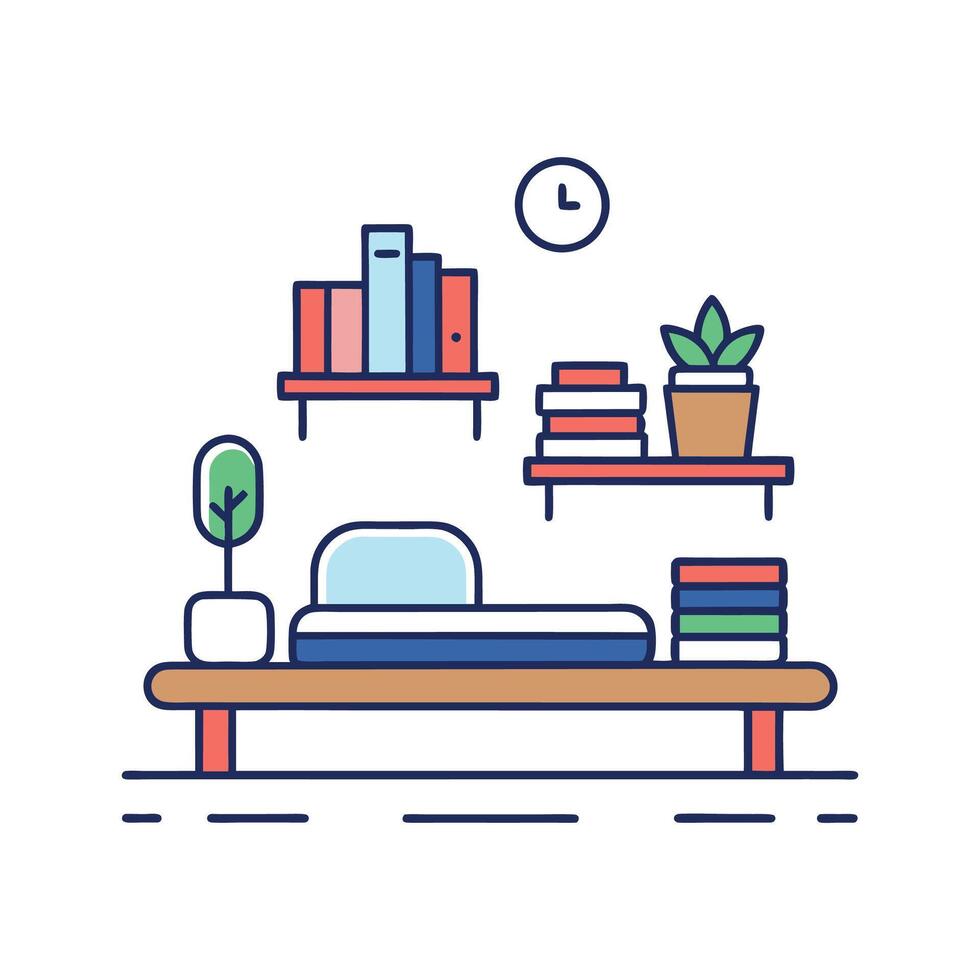 Elegant Contemporary Bedroom with Floating Shelf Design vector