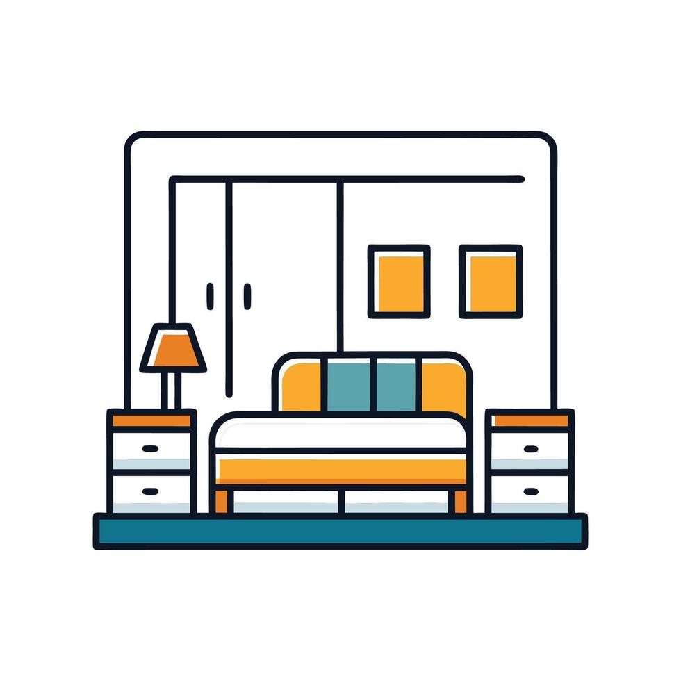 Minimalist Bedroom Design with Large Windows vector