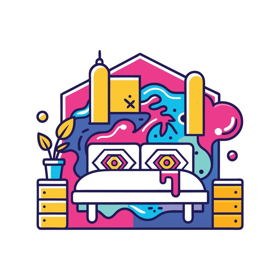 Elegant Bedroom Featuring Unique Wall Graffiti Art vector
