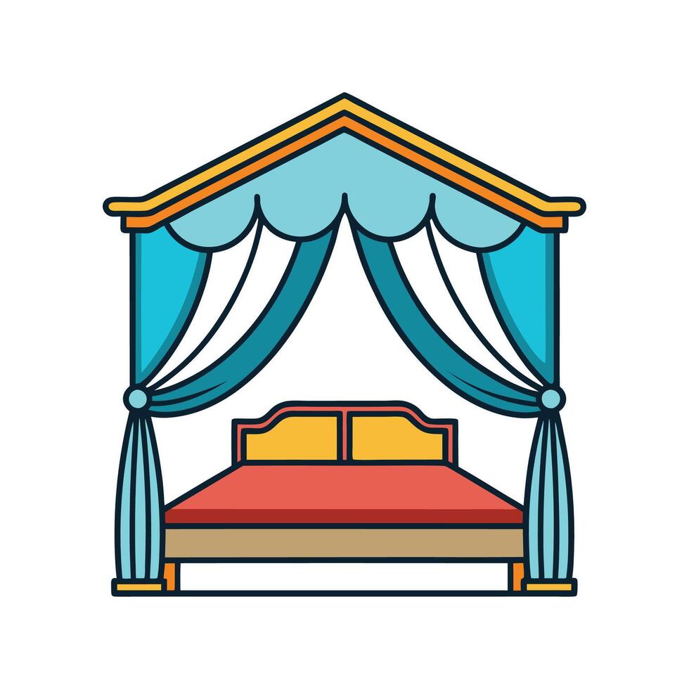 Chic Bedroom with Canopy Bed and Drapes vector