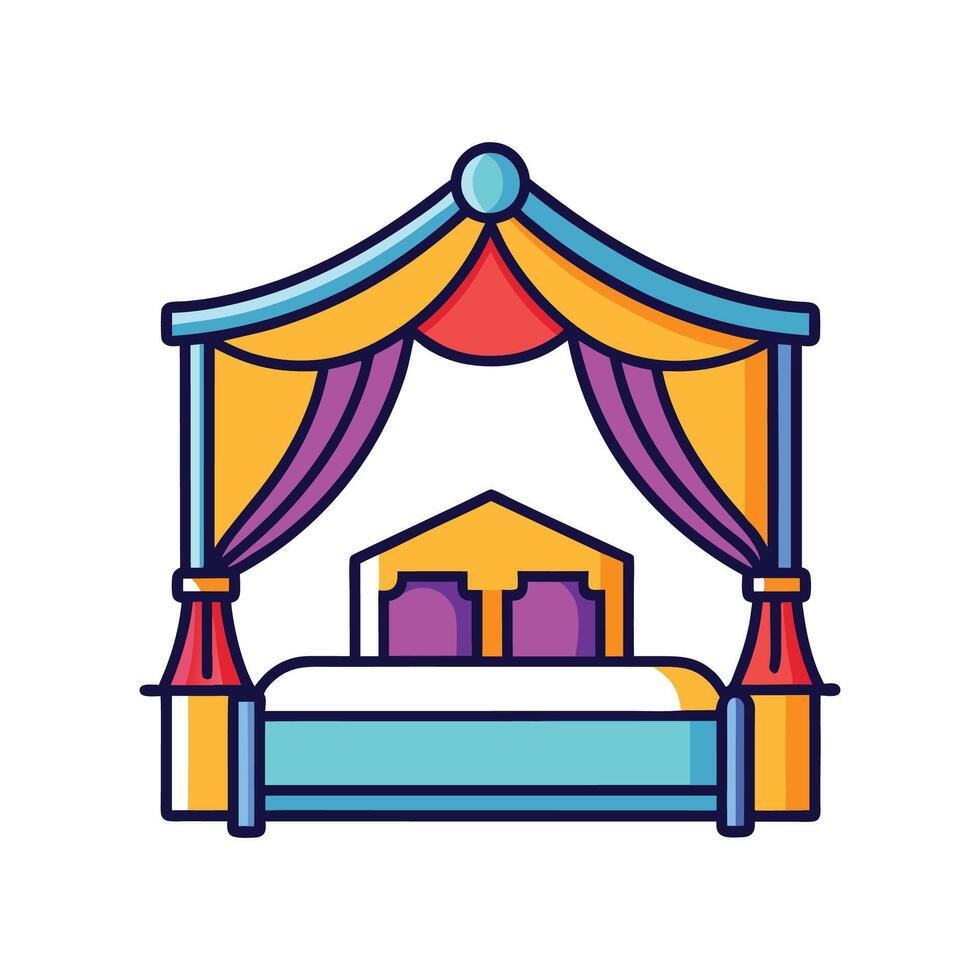 Modern Bedroom Showcasing Canopy Bed with Drapes vector
