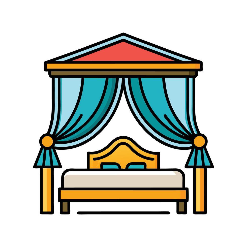 Stylish Bedroom with Elegant Canopy Bed vector