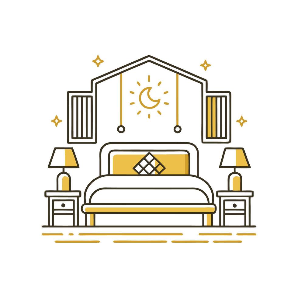 Modern Bedroom with Glamorous Gold Accents vector