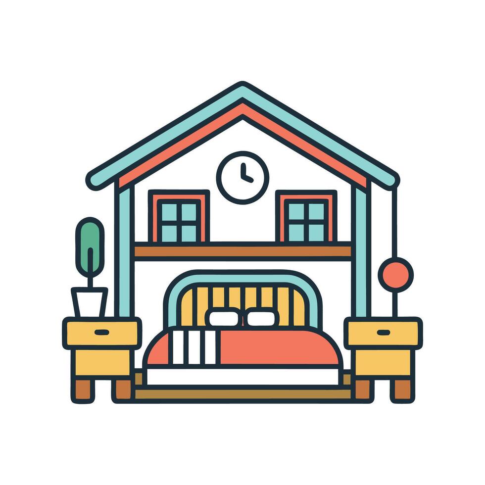 Modern Bedroom Showcasing Classic Farmhouse Decor vector