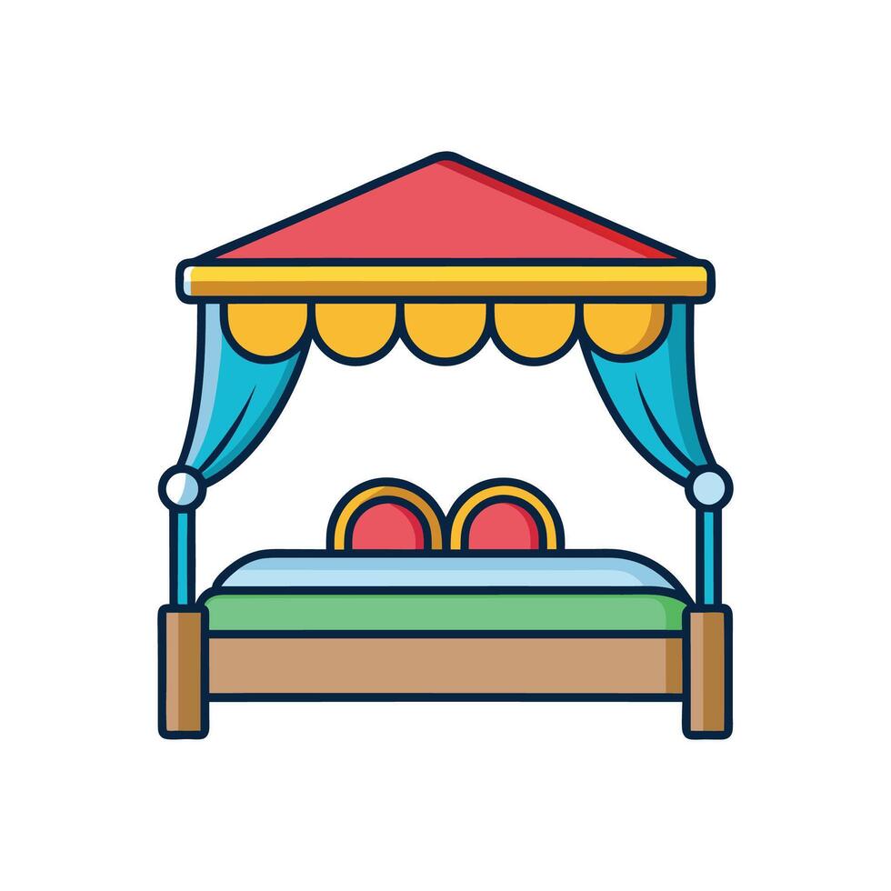 Chic Bedroom with Cozy Fabric Canopy Bed vector