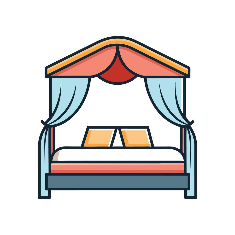 Modern Bedroom Showcasing Stylish Canopy Bed vector