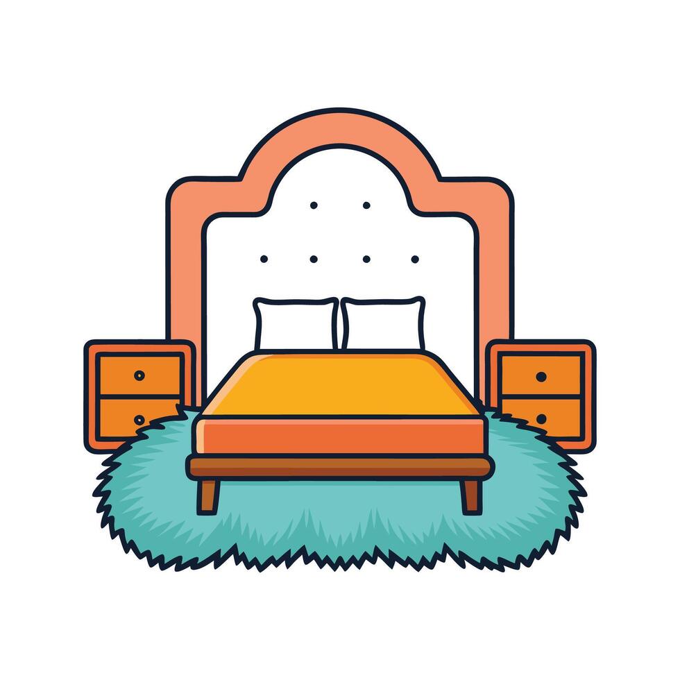 Chic Bedroom with Cozy Faux Fur Rug vector