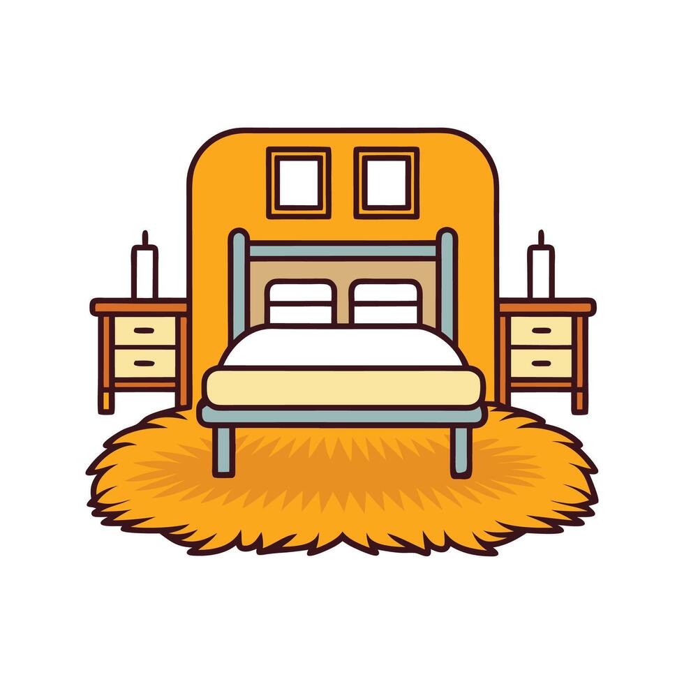 Modern Bedroom Showcasing Cozy Faux Fur Rug vector
