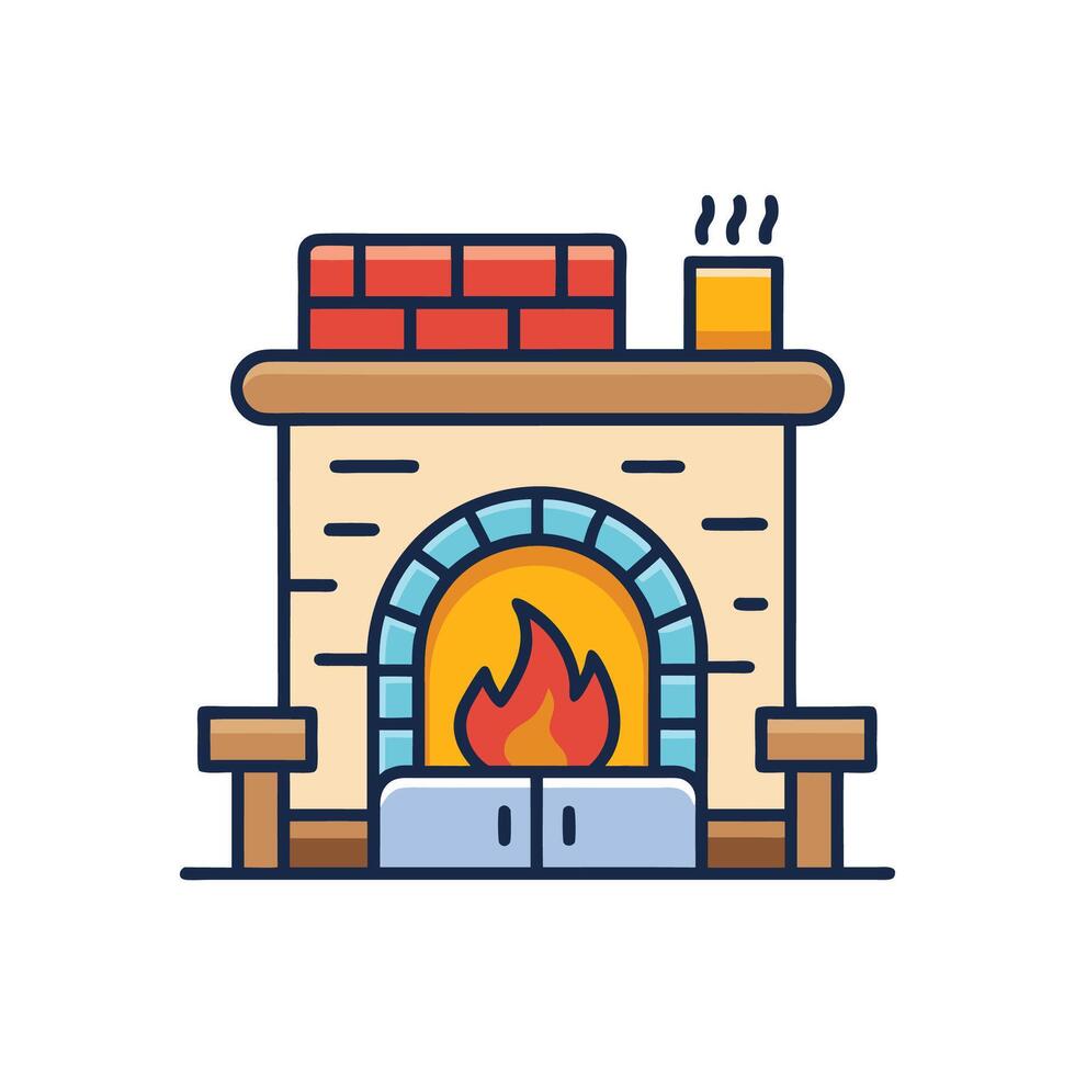 Charming Bedroom with Cozy Stone Fireplace vector