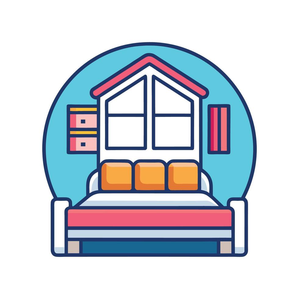 Modern Bedroom Showcasing Cozy Window Seat vector
