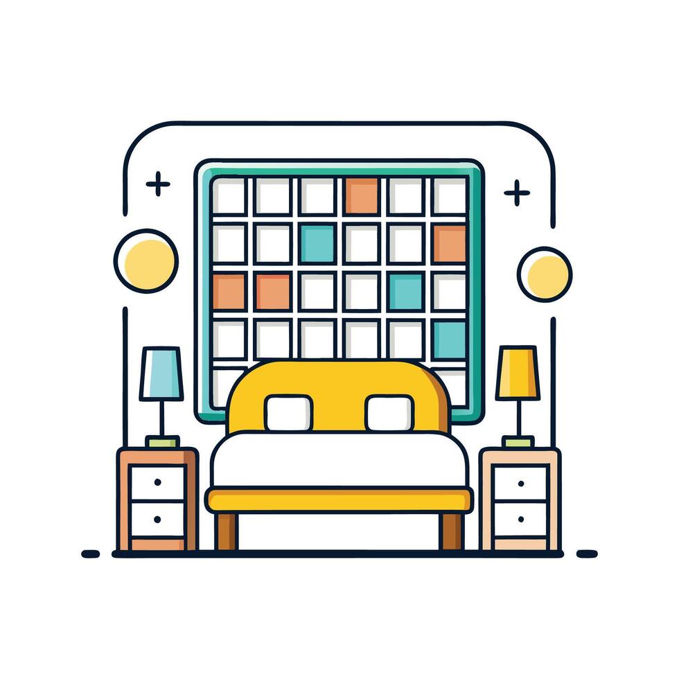 Chic Bedroom with Custom Decorative Wall Grid vector