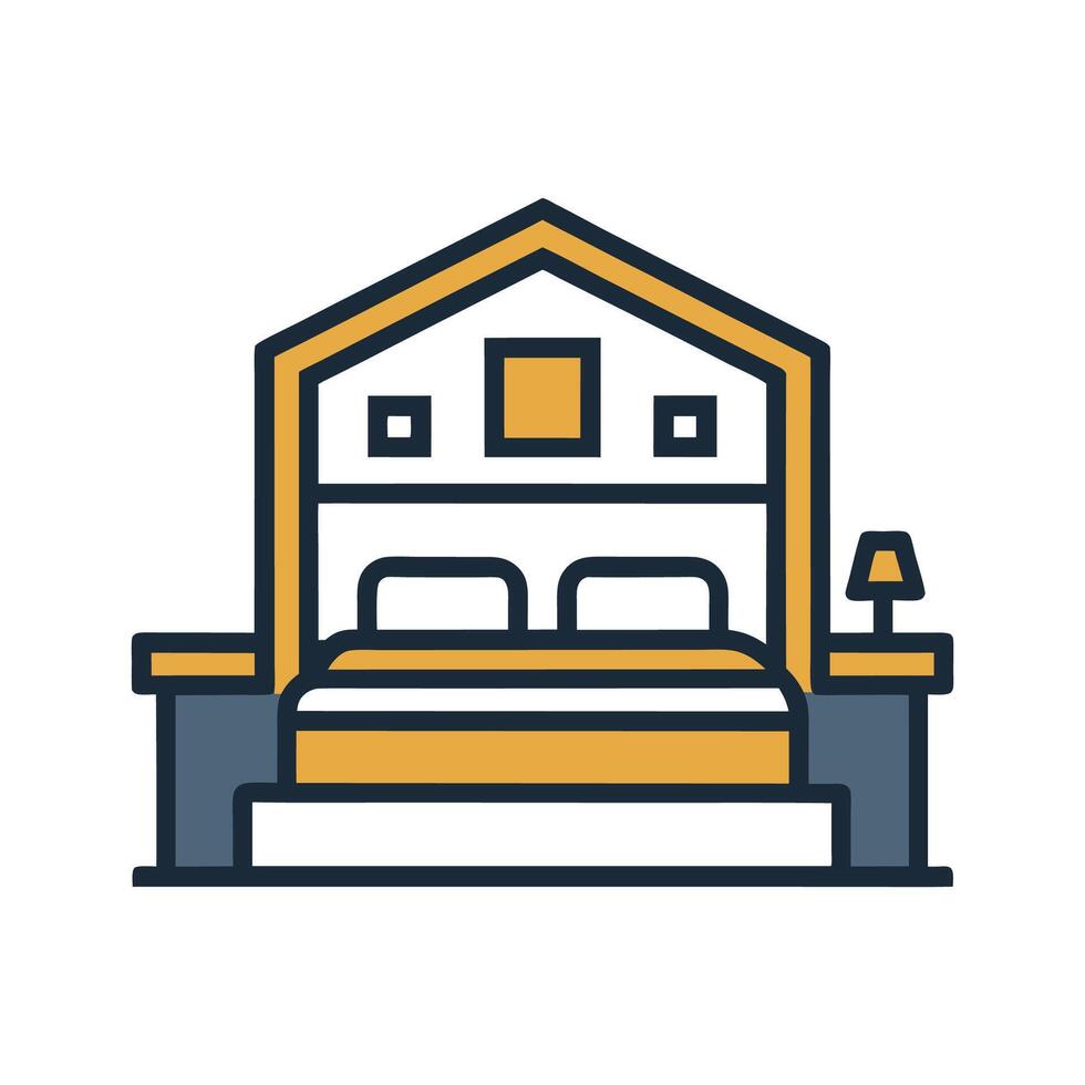 Modern Bedroom Showcasing Dark Grey and Gold Accents vector