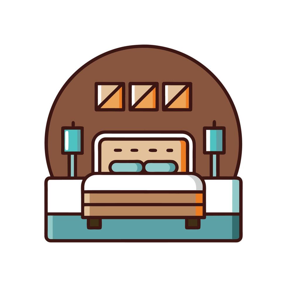 Elegant Bedroom with Dark Wooden Accent Wall vector