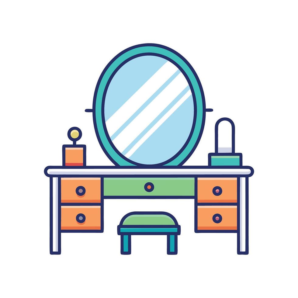 Stylish Bedroom Showcasing Dressing Table and Mirror vector
