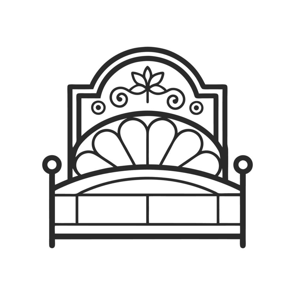 Stylish Bedroom Design with Iron Headboard vector