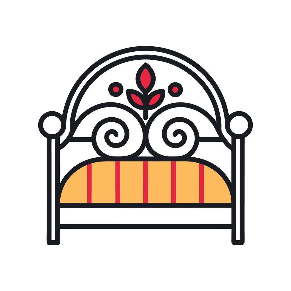 Modern Bedroom Featuring Ironwork Headboard vector