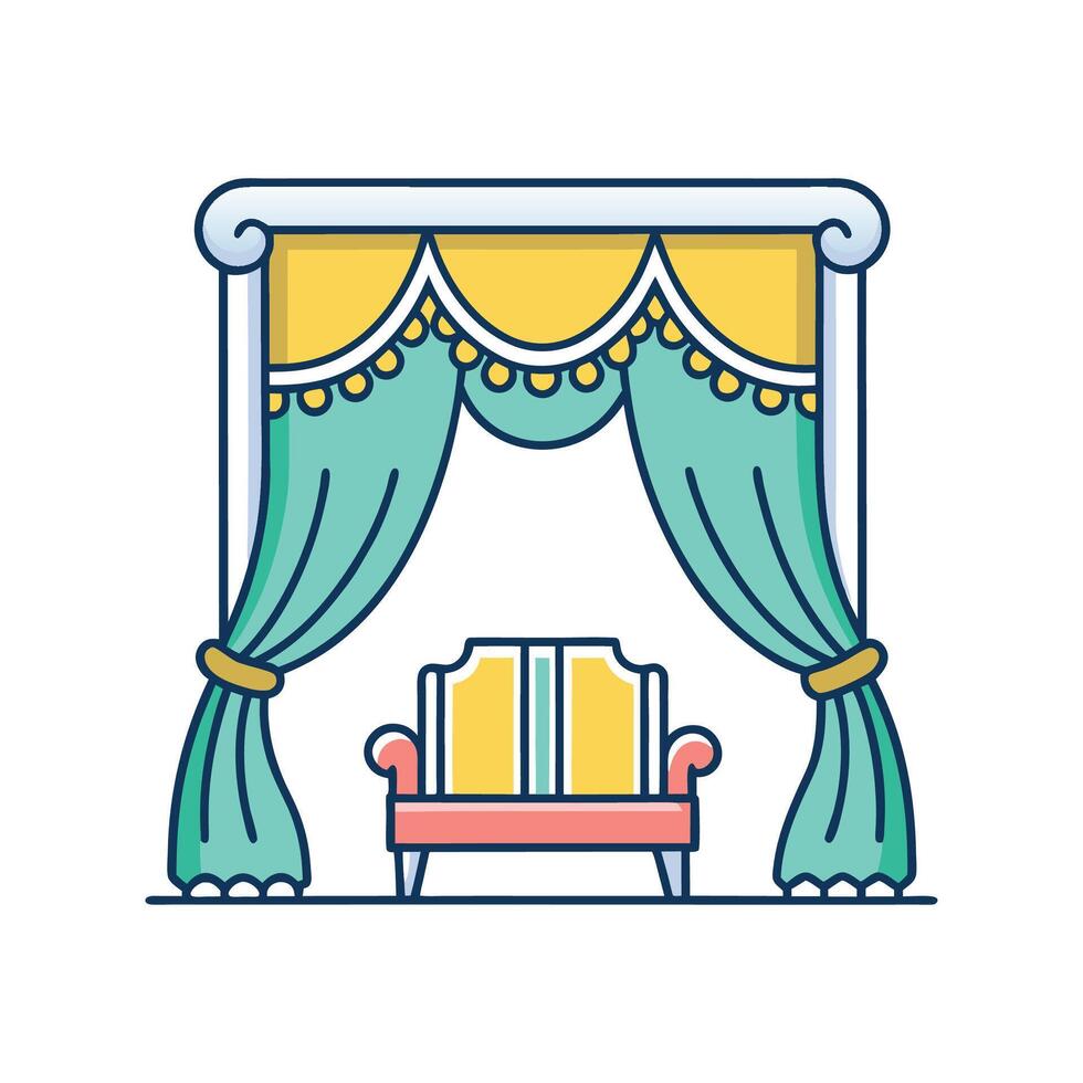 Modern Bedroom Featuring Elegant Lace Curtains vector