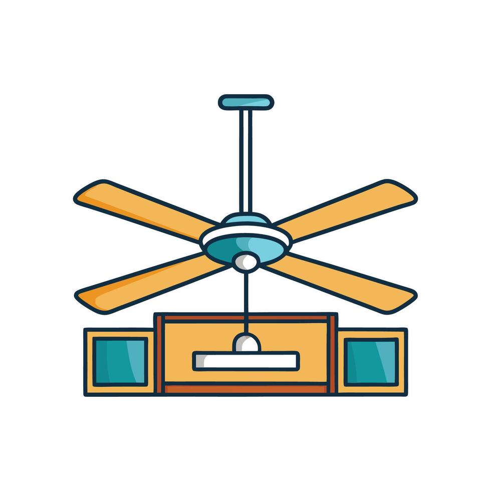 Stylish Minimalist Ceiling Fan in Bedroom vector