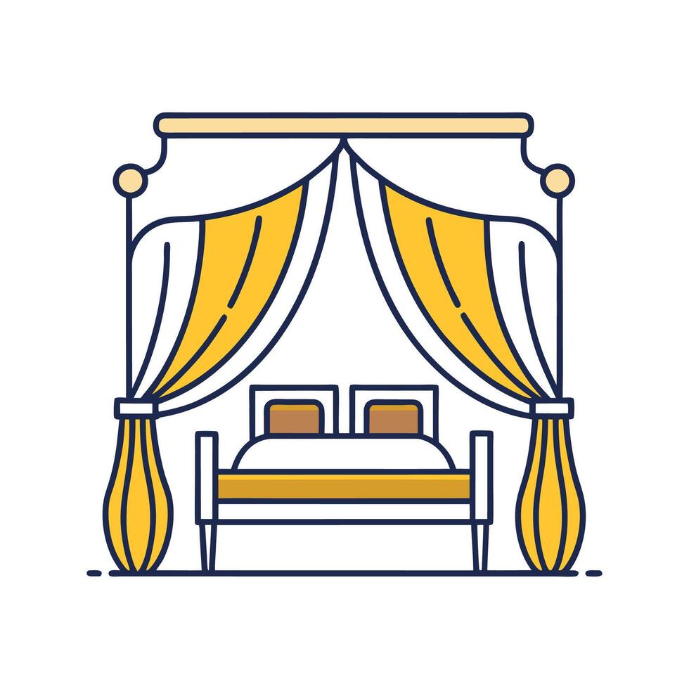 Elegant Bedroom with White Curtains Design vector