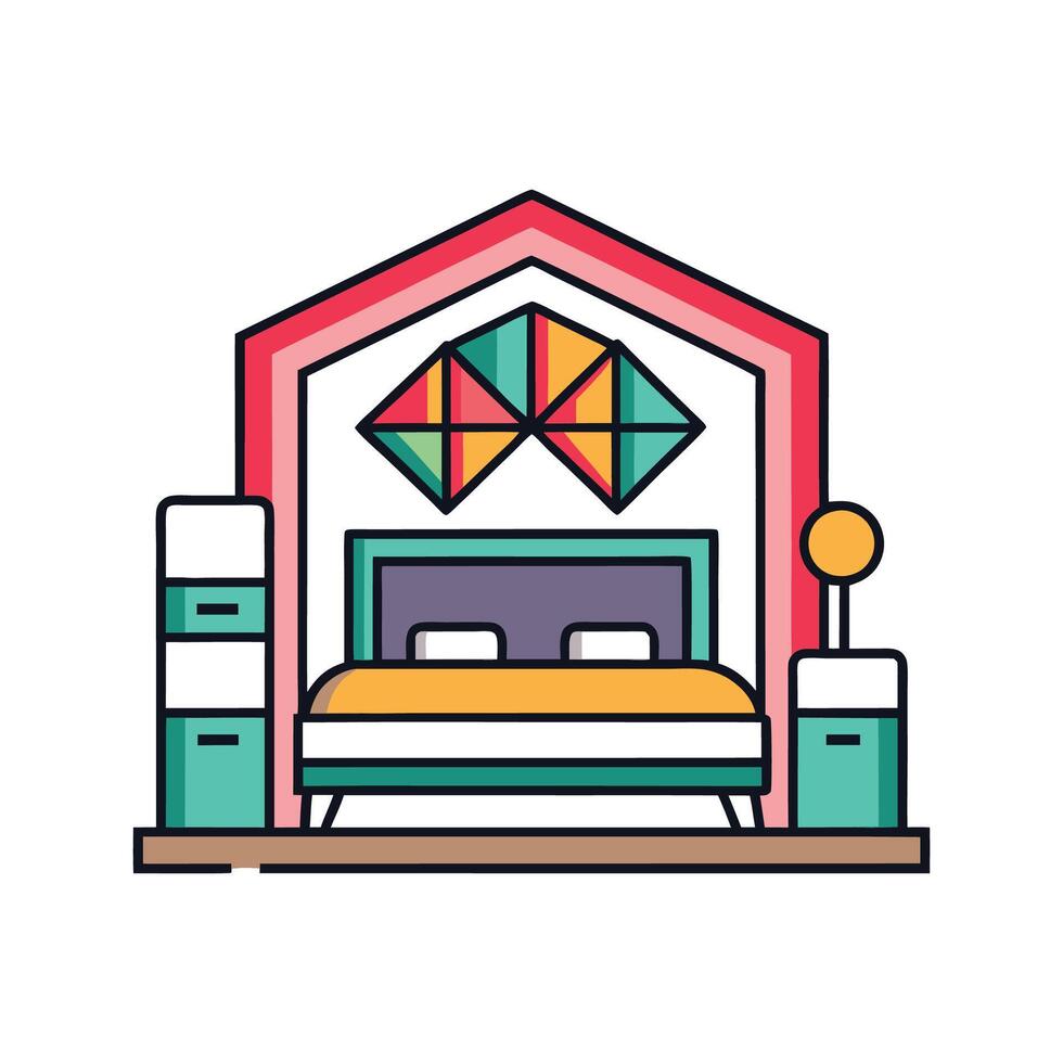 Modern Bedroom with Elegant Geometric Wall vector