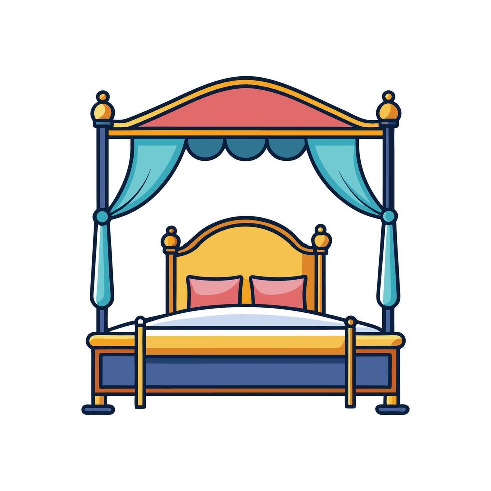 Modern Bedroom Featuring Grand Canopy Bed vector